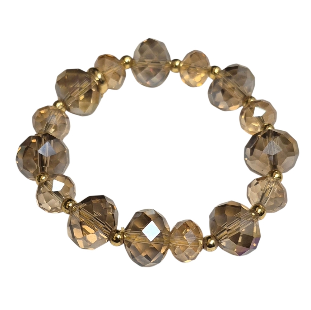 BeautifulChampagne Fauceted Hexagon Glass Beads stretchy Bracelet Sz 6½
